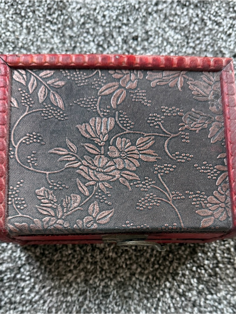 Embossed Floral Jewelry Box in Brown and Red